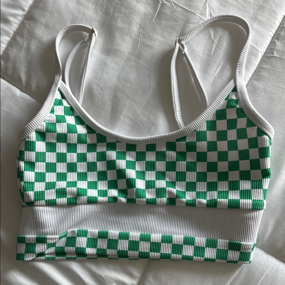 Green and White Checkered Crop Top